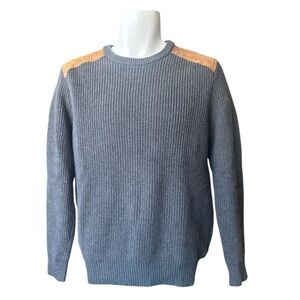 J. Crew Woodsmen, Military Style, Ribbed Knit Crew Neck w/ Leather Patches, M?